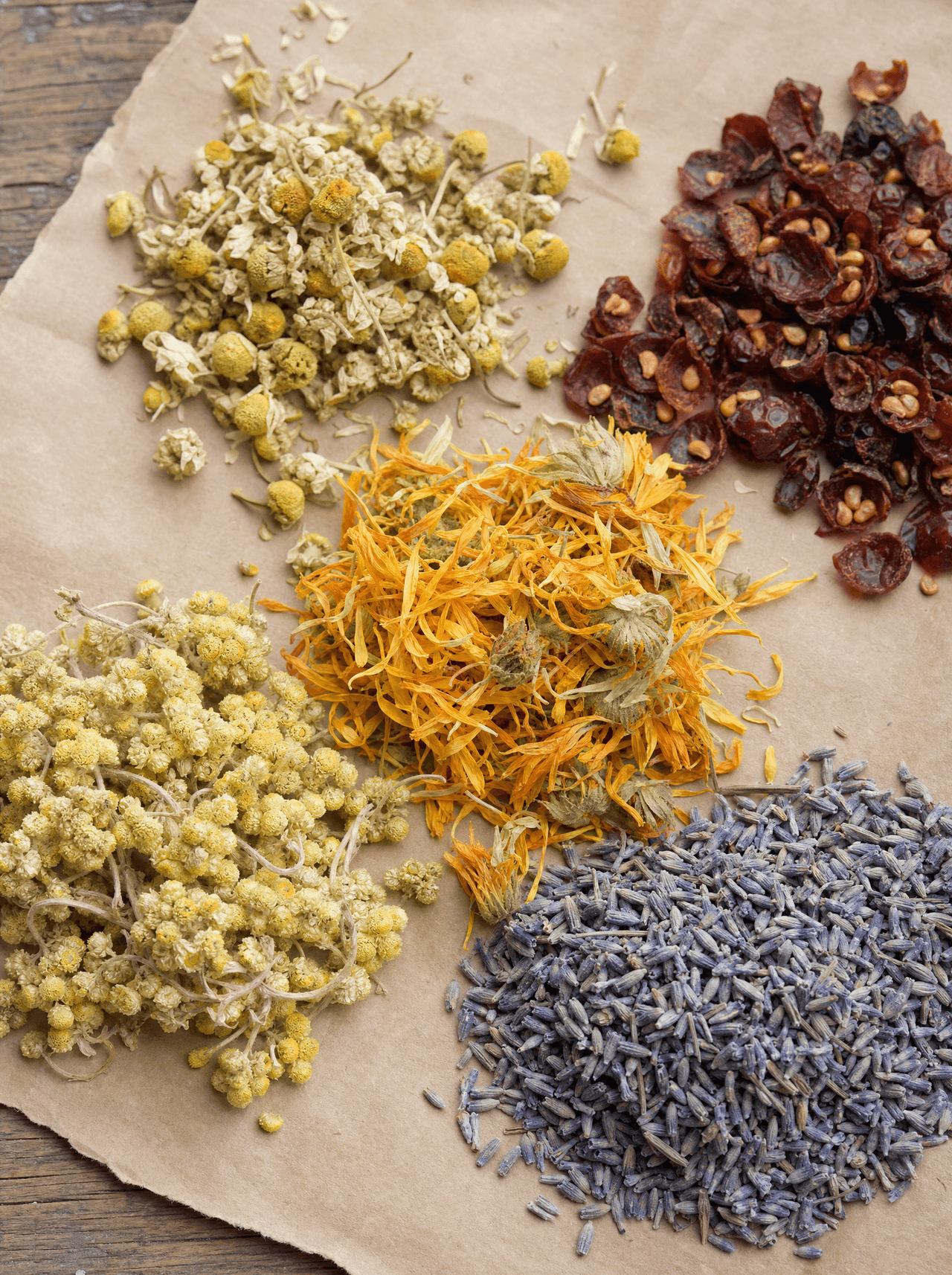 Dried botanicals and plant materials selected for infusion
