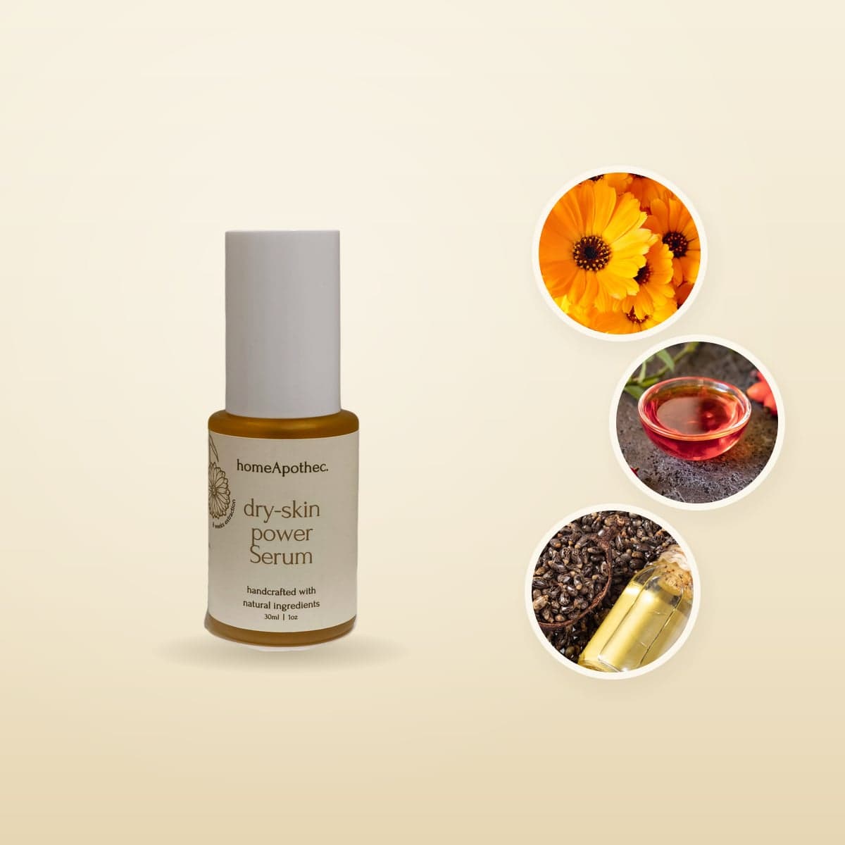 Dry Skin Power Serum with calendula, rosehip oil and castor seeds
