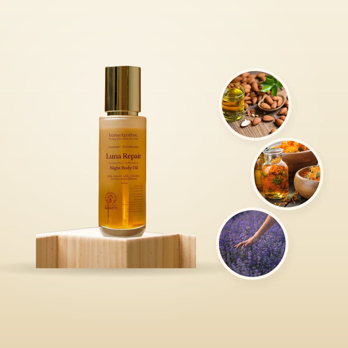 Luna Repair Night Body Oil with sweet almond, calendula and lavender